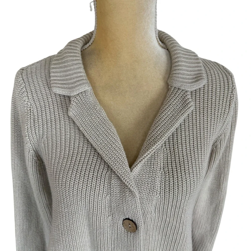 J.Jill Button‎ Front Knit Cardigan Sweater Pockets Collar Beige Cotton Blend S